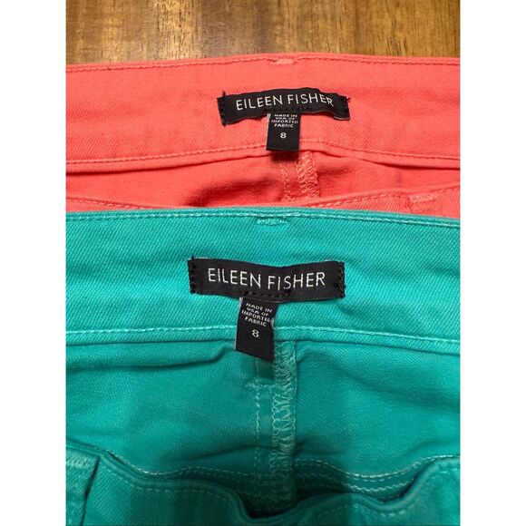 2 Eileen Fisher Pants Cotton blend 5-pocket Jean Style size 8 Aqua And Salmon - Picture 6 of 10